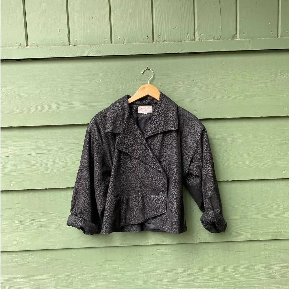 Suede Bomber Jacket Leopard Vintage 80s